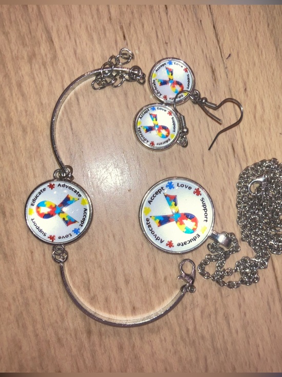 Jewelry - Puzzle Pieces Jewelry Set: Bracelet, Earrings, Necklace - Accept, Love, - NWT